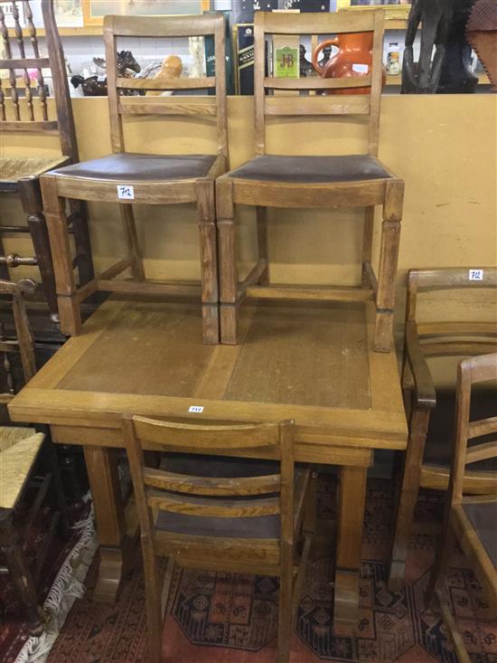 Heals style oak draw leaf table & 5 chairs